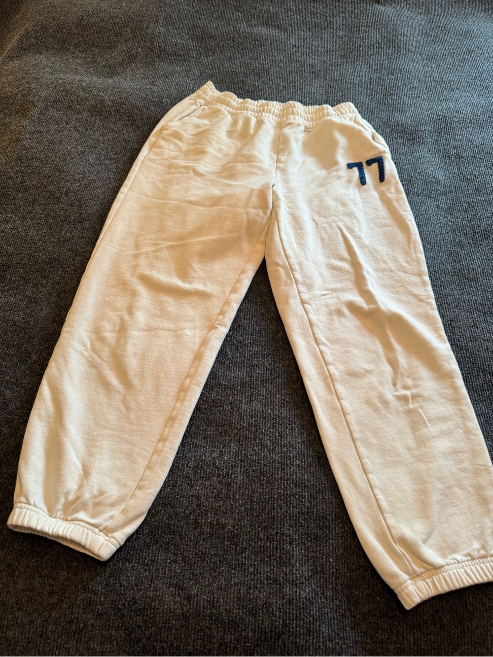 American Eagle Cream Jogger Sweatpants Blue Varsity 77 Logo - Size M